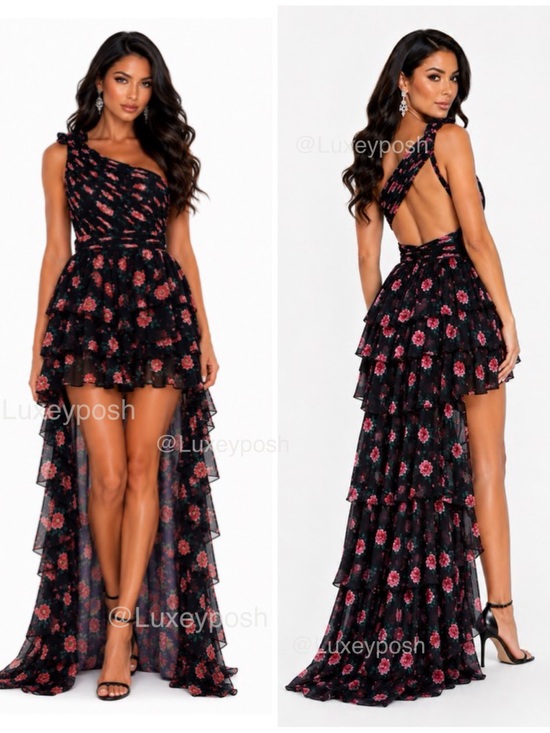 Mac Duggal Dresses & Skirts - MAC DUGGAL 70246 One Shoulder Ruffled Floral Layered High-Low Dress Size 4